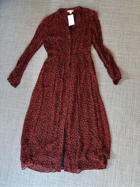 Whistles Red and Black Floral Long-Sleeve Midi Dress